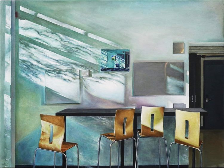 After the Second Chair, 2023, oil on canvas, 18 × 24 in.